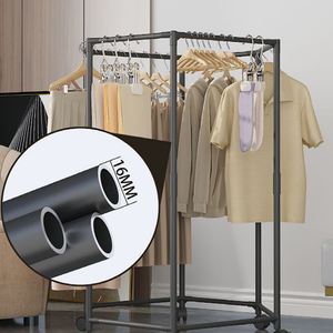 lothing Organizer Rack with Double Tier Stainless Steel Frame Movable Wheels Hooks & Shelves for Bedroom Laundry Balcony - Product Image 6
