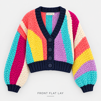 Cardigan court en maille pour femme, col en V, color block, simple boutonnage, manches longues, pour tenue décontractée