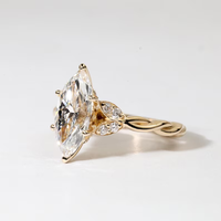 Bague de Fiançailles et de Promesse en Or Jaune Massif 10K 14K 18K avec Diamant de Laboratoire Marquise de Luxe, Motif Corde Torsadée et Feuille Vintage avec Pierres Latérales