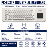 Clavier tactile industriel en acier inoxydable personnalisé PC-802TP, étanche IP65, à montage sur panneau, 67 touches, USB PS/2 pour machine CNC, kiosque