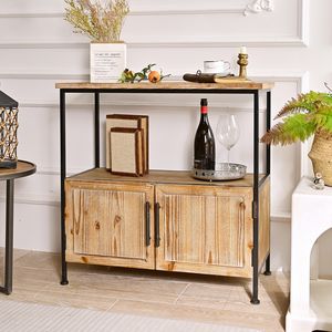 Mueble de Almacenamiento con Panel Decorativo de Madera Maciza Estilo Rústico, 2 Estantes Metálicos para Sala de Estar, Comedor, Muebles de Hotel - Product Image 1