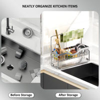 Organisateur de caddie d'évier de cuisine avec porte-éponge, organisateur de cuisine en acier inoxydable avec plateau de vidange automatique, support d'évier pour la cuisine