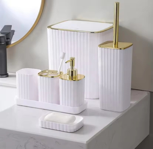 Luxury Hotel Black Plastic 6pcs Bathroom Set Multi-Functional <b>Bottle</b> Dispenser Accessories with Toilet <b>Brush</b> - Product Image 5
