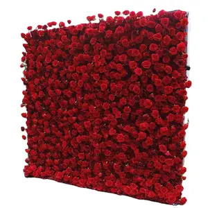 Hot Artificial Red Rose 5D Flower Wall background 8 ftx8ft Size Cloth Flower Wall per la cerimonia nuziale evento Stage Decoration HQ003
