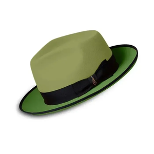 Olive Green Wool Fedora <b>Hat</b> With Black Band Unisex Adult Casual Spring Autumn Formal Style - Product Image 2