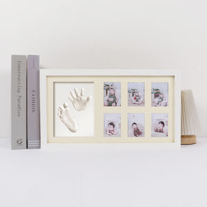 Cadre photo commémoratif en bois de pin de Nouvelle-Zélande pour empreintes de mains et de pieds de bébé, pleine lune, avec encre noire et argile blanche - Cadeau DIY - Product Image 4