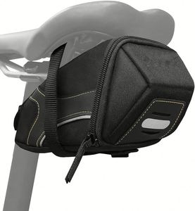 Sacoche de selle de vélo noire tendance, imperméable, avec sangle, design réfléchissant, pour sports de plein air, cyclisme, taille personnalisable, logo personnalisé, MOQ - Product Image 1