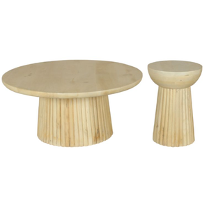 Table d'appoint élégante au design cannelé, fabriquée à la main, en bois de manguier massif durable, finition naturelle avec touche décorative pour intérieurs modernes - Product Image 3