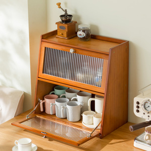 Desktop Storage Box Bamboo Cup Cabinet With Glass Door Kitchen Tableware Organizer <b>Rectangle</b> Standing Type Covered - Product Image 2