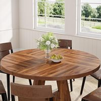 Table à manger ronde en bois rustique de style farmhouse de 47 pouces avec base croisée pour la maison, la cuisine et la salle à manger
