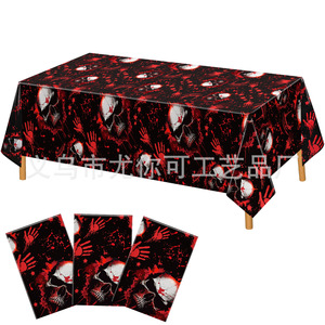 Yunik Halloween Skull <b>Tablecloth</b> 137x274cm Bloody Handprint Party Decoration Disposable Table Cover - Product Image 2