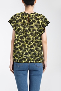 2020 amarillo hoja <span class=keywords><strong>de</strong></span> palma tops estampado cintura lado nudo mosca manga blusa top para las mujeres - Product Image 2