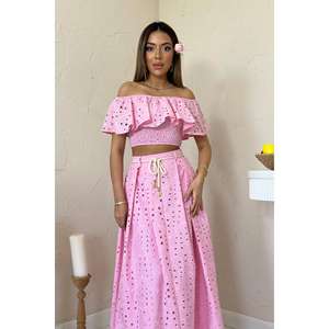 Wholesale Gipel <b>Pink</b> 2-Piece Set Short Office Outfits Above Knee Blouse and <b>Skirt</b> for Summer or Fall - Product Image 3