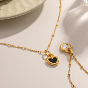 Collar de Corazón de Doble Cara Geométrico de Lujo Ligero, Estilo INS, Chapado en Oro de 18K, Colgante de Acero Inoxidable - Product Image 6