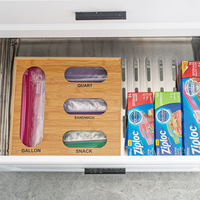 Nouveaux produits 2023 : Organisateur mural en bambou pour sacs Ziplock, boîte de rangement pour sacs alimentaires pour tiroir de cuisine