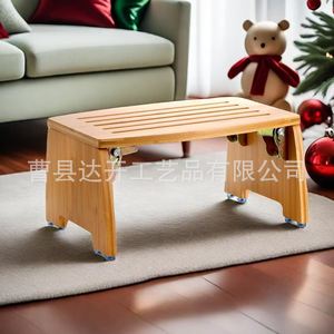 Wooden Folding Footstool 14.9x10.2x7.5 Inch Foldable Home Desk <b>Bathroom</b> <b>Stool</b> With Non Slip Pads - Product Image 4
