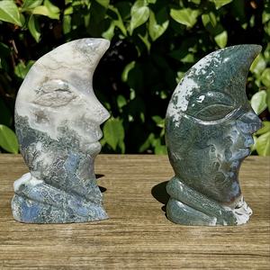 Venta al por Mayor de Tallados de Ágata Musgosa Estilo Bohemio con Forma de Luna, Tallados de Piedra de Cristal Natural para Decoración del Hogar y Regalos Festivos - Product Image 3