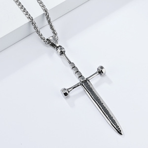 Sword Pendant Necklace Stainless Steel <b>Cross</b> Design Unisex Fashion Jewelry - Product Image 4