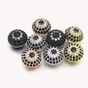 Micro Pave Black CZ Bead Charm Silver/Gold/Rose Gold/Black Plated Spacer Beads For Bracelet