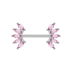 Joyas para <span class=keywords><strong>Piercing</strong></span> de Barra de Pezón de Acero Inoxidable con Diseño de Flor de 5 Circonitas para Compromiso, Boda y Regalo - Product Image 5