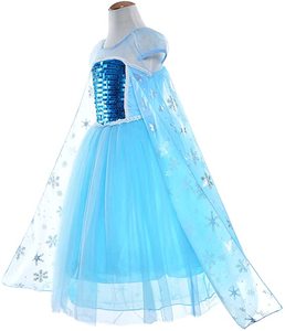 Vendita calda <span class=keywords><strong>Elsa</strong></span> principessa <span class=keywords><strong>Costume</strong></span> maniche corte abito di compleanno per bambine per 3-12 anni CrownMace accessori inclusi - Product Image 2