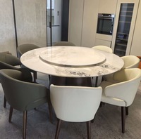 Table à manger moderne en marbre blanc sur mesure avec plateau rotatif, plateau en pierre, base en métal, mobilier de luxe pour la maison