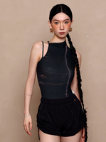 Tenue de Danse Classique Adulte – Justaucorps de Gymnastique Femme en Nylon Sans Manches, Asymétrique, Sculptant, Boutonné, Une Pièce