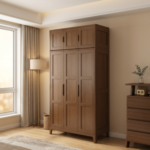Modern Wooden Wardrobe With Flat Panel Hinged Doors Freestanding Large Capacity <b>Bedroom</b> <b>Storage</b> <b>Cabinet</b> Traditional Design Wood - Product Image 4