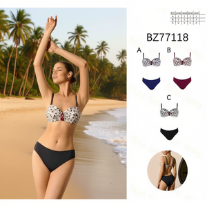 Conjunto de bikini HDJ con estampado floral, cintura alta, control de abdomen, talla grande, traje de baño para mujer BZ77118 - Product Image 3