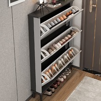 Meuble à chaussures ultra-fin à 3 étagères, écologique, pour entrée et salon, rangement moderne et minimaliste à ouverture rabattable