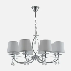 Lampada da tavolo 8xE14, finitura cromata, paralume bianco, ideale per decorazione e ambientazione in interni. - Product Image 1