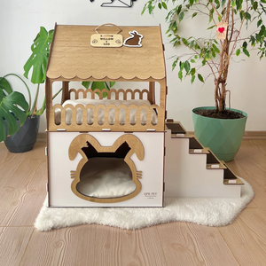 Maison de jeu en bois contreplaqué <span class=keywords><strong>pour</strong></span> lapins avec tunnel cachette, château de jeu, maison <span class=keywords><strong>pour</strong></span> animaux de compagnie, château <span class=keywords><strong>pour</strong></span> lapins - Product Image 5
