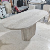 Table à manger personnalisée style européen wabi-sabi travertin table à manger design colonne romaine ovale haut de gamme table à manger ovale