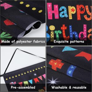 Striscione Personalizzato per Buon Compleanno, Banner Nero da Appendere alla Porta, Decorazione per Feste di Compleanno, Sfondo per Parete - Product Image 2