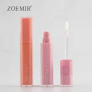 Hot pink glossy lip gloss package square double wall lip gloss tubes with clear wand color changing lipgloss tubes