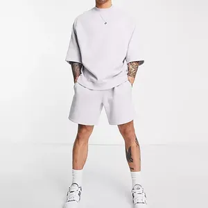 Conjunto de algodão grande masculino, camiseta e shorts soltos elásticos de cordão de cintura