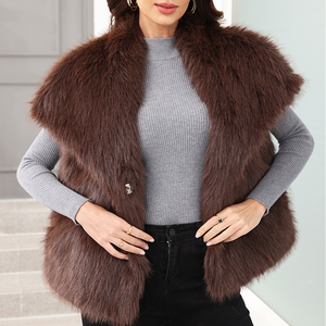 Gilet à grand <span class=keywords><strong>col</strong></span> disponible pour la nouvelle collection automne-hiver 2025, veste en fausse <span class=keywords><strong>fourrure</strong></span> pour femmes - Product Image 3