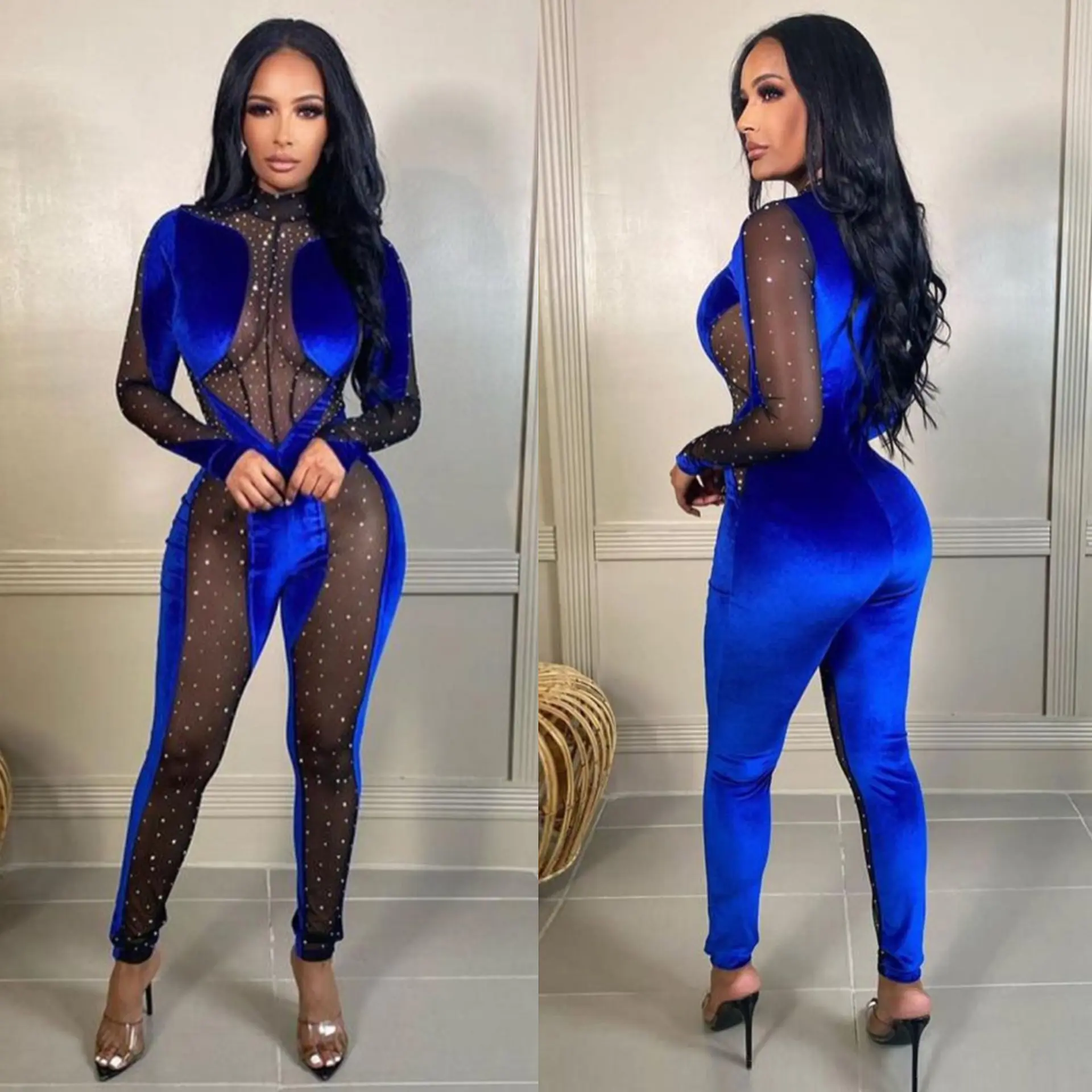 Spring women s clothing mesh hollow out training & jogging wear one piece sexy womens jumpsuits bodycon playsuit