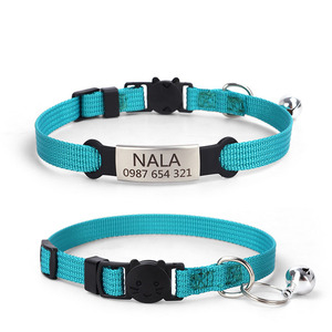 KingHon Metal <b>Tag</b> Laser Engraving Personalized Customized Polyester Nylon Cat Collar Luxury With Bell Collar for Cats - Product Image 3