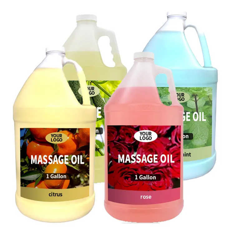 Minyak pijat badan Label pribadi Spa, minyak pijat profesional pelembab organik relaksasi galon untuk Spa