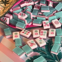 Juego de Mahjong Americano de Acrílico con Patrón de Hojas Verdes Leti, Empaque de Consulta, Set de Regalo para el Hogar, Fichas para Mezclar a Mano, Alta Calidad