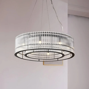 Suspension moderne en verre de <span class=keywords><strong>Murano</strong></span> pour salon, hôtel, <span class=keywords><strong>lustre</strong></span> rond en acier <span class=keywords><strong>noir</strong></span> avec tube de verre soufflé à la main - Product Image 3