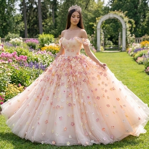 Vestido de Quinceañera Wx381 Personalizado, Estilo Princesa con Tul Floral 3D, Apliques Coloridos, Vestido de 15 Años para Fiesta de Graduación - Product Image 1