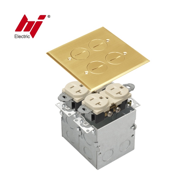 2 Gang 15A Threaded Coin Style Brass Recessed Floor Cover Electrical 4 Floor Outlet Box