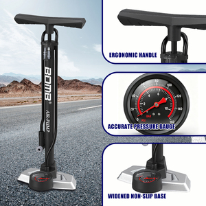 Pompe à air haute pression BOMO 160 PSI pour vélo, avec manomètre, valve à double tête, poignée ergonomique pour VTT et vélo de route - Product Image 5