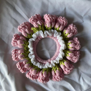 Handmade Crochet <b>Flower</b> Hair Tie Women <b>Sweet</b> Style Elastic Hairband Pink Tulip Bouquet Daily Use Scrunchies - Product Image 6