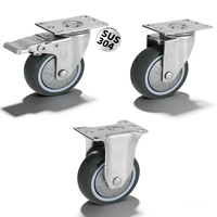 Roue pivotante en acier inoxydable étanche avec frein, roulement en PU 5 pouces vert foncé, verrouillage fixe, roulettes robustes en acier 304 avec roulements 6202