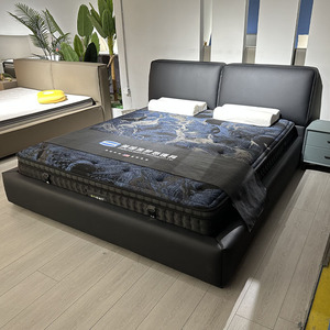 เตียงหนังวัวสีดำสไตล์มินิมอลอิตาลีพร้อมกล่องเก็บของ เฟอร์นิเจอร์ห้องนอน - Product Image 2