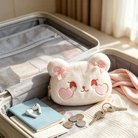 Dompet Koin Beruang Lucu Custom, Bulu Pendek dengan Hiasan Pita, Dompet Kawaii untuk Anak Perempuan, Penggunaan Sehari-hari, Hadiah, Grosir