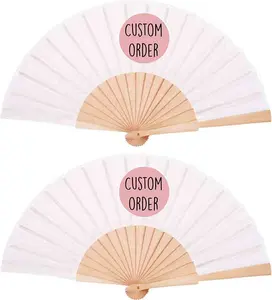 Personalize Wooden Hand Made Fans Custom Printed Logo Folding High Quality Personalized Wood Hand Held Fan Advertising Fan